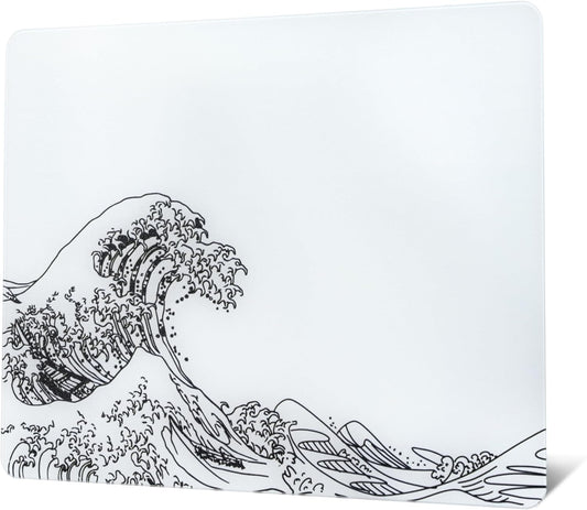 Glass Gaming Mouse Pad, White Kanagawa Hard Mousepads for Gaming,Professional Large Mouse Mat 410Mm*310Mm, Special Glass Surface with Improved Precision and Speed