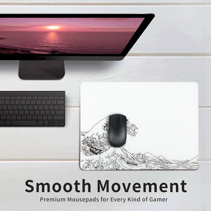 Glass Gaming Mouse Pad, White Kanagawa Hard Mousepads for Gaming,Professional Large Mouse Mat 410Mm*310Mm, Special Glass Surface with Improved Precision and Speed