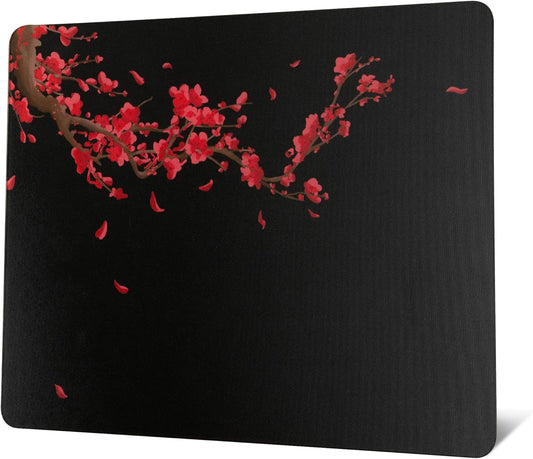 Glass Gaming Mouse Pad, Black Plum Blossoms Hard Mousepads for Gaming,Professional Large Mouse Mat 410Mm*310Mm, Special Glass Surface with Improved Precision and Speed